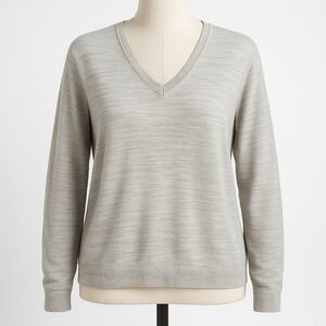 Classic Merino Wool V Neck Sweater Size XL Gray Preppy Minimalist Staple Office‎
